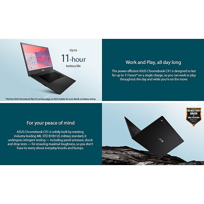 ASUS Chromebook CX1, 15.6" FHD NanoEdge Display, Intel Celeron N4500 Processor, 128GB eMMC Storage, 4GB RAM, ChromeOS, Mineral Gray, CX1500CKA-SS48F - Image 7