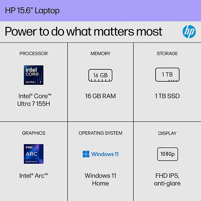 HP 15.6" FHD Windows Laptop | Intel Core Ultra 7 | 16GB RAM | 1TB SSD | 2-Year HP Care Pack Warranty w/ Accidental Damage Protection - Image 4