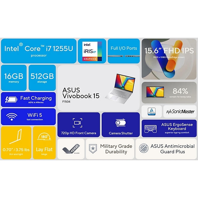 ASUS Vivobook 15.6&rdquo FHD Touchscreen Laptop - Intel Core i7 - 16GB RAM - 512GB SSD - Windows 11 - 2-Yr Warranty + 1-Yr Accidental Damage Protection - Image 7