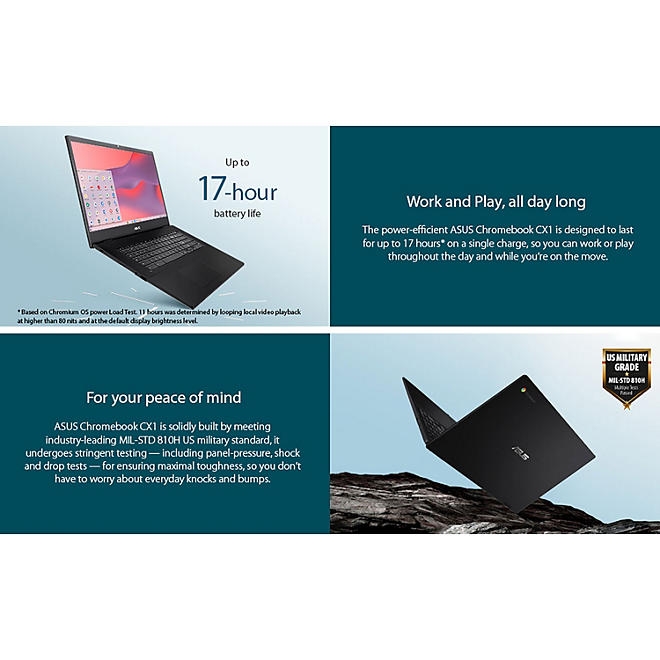 ASUS Chromebook CX1, 17.3" Full HD NanoEdge Display, Intel Celeron N4500 Processor, 128GB eMMC Storage, 4GB RAM, ChromeOS, Mineral Grey, CX1700CKA-SS48F - Image 8