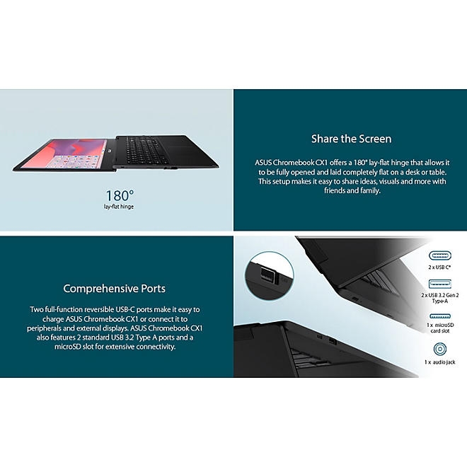 ASUS Chromebook CX1, 17.3" Full HD NanoEdge Display, Intel Celeron N4500 Processor, 128GB eMMC Storage, 4GB RAM, ChromeOS, Mineral Grey, CX1700CKA-SS48F - Image 9