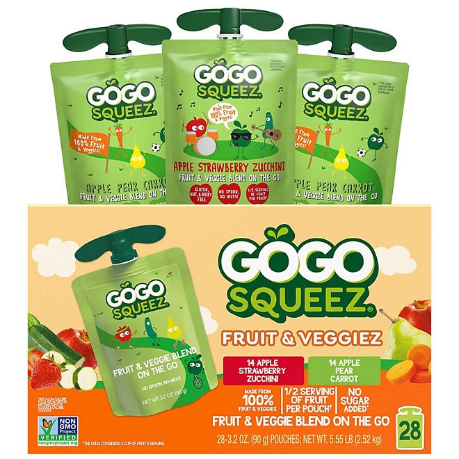 GoGo SqueeZ Fruit & VeggieZ Applesauce Pouches, 3.2 oz., 28 pk. - Image 2