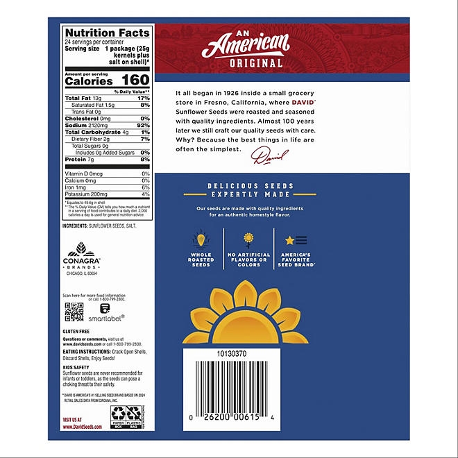 David Original Sunflower Seeds, 1.75 oz., 24 pk. - Image 4