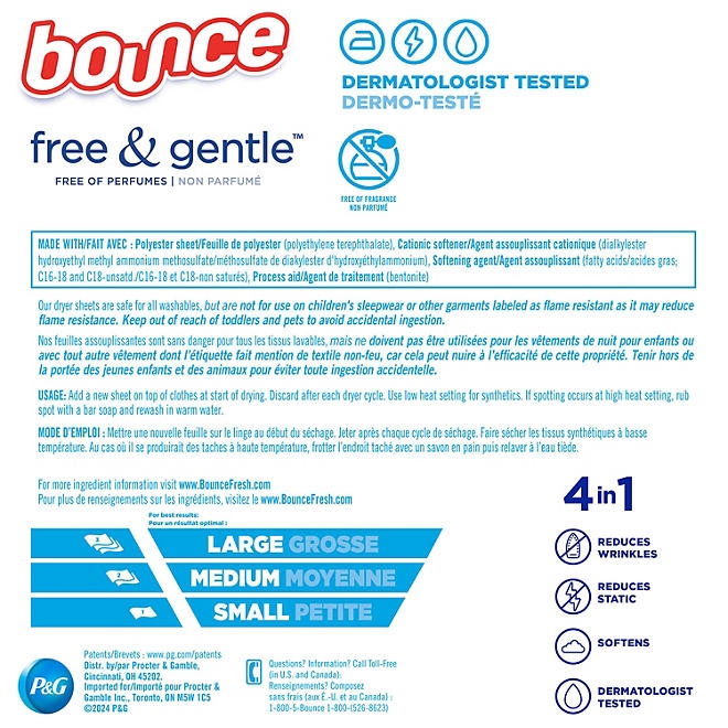 Bounce Free & Gentle Dryer Sheets, Unscented, 320 ct. - Image 3