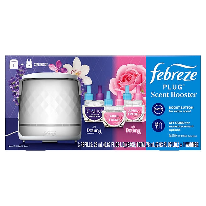 Febreze PLUG Scent Booster Kit, CALM Lavender + Vanilla Bean and April Fresh, 1 Device + 3 Refills - Image 2
