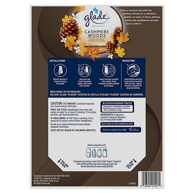 Glade PlugIns Scented Oil Refills, Cashmere Woods, 9 refills - Image 3