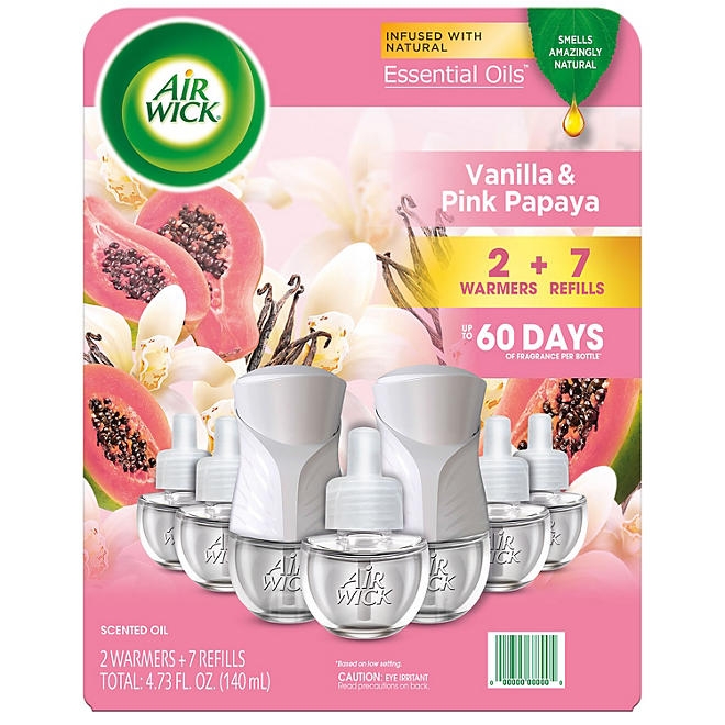 Air Wick Scented Oil Air Freshener Kit, Vanilla & Pink Papaya 2 Warmers +7 Refills - Image 2