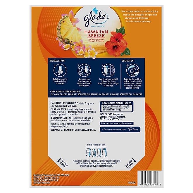 Glade PlugIns Scented Oil Refills, Hawaiian Breeze, 9 refills - Image 3