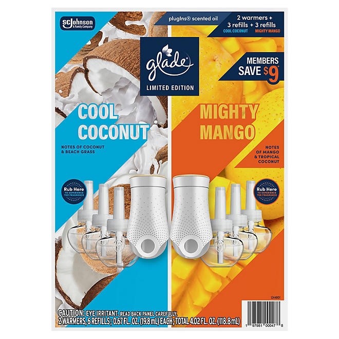 Glade PlugIns Scented Oil, Cool Coconut & Mighty Mango, 2 Warmers + 6 Refills - Image 2