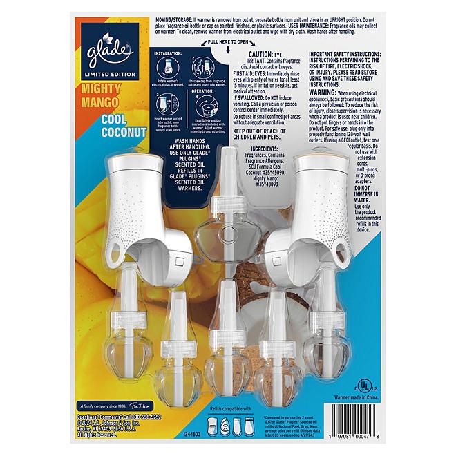 Glade PlugIns Scented Oil, Cool Coconut & Mighty Mango, 2 Warmers + 6 Refills - Image 3