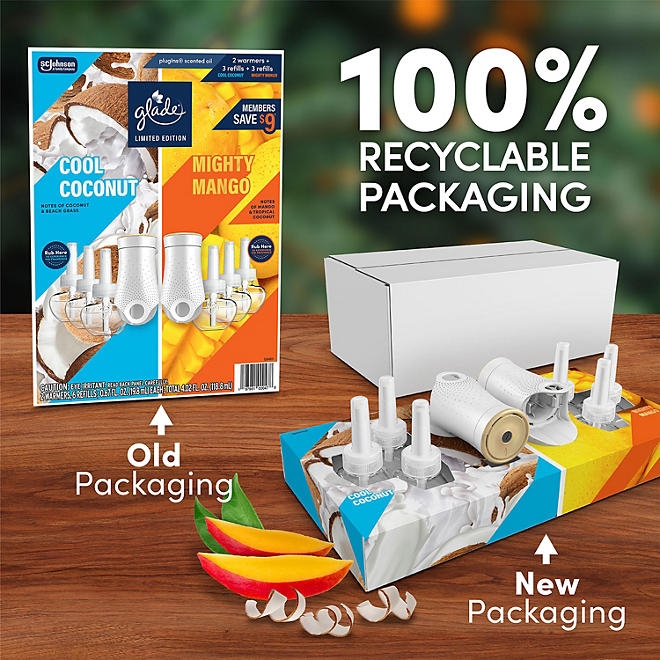 Glade PlugIns Scented Oil, Cool Coconut & Mighty Mango, 2 Warmers + 6 Refills - Image 10