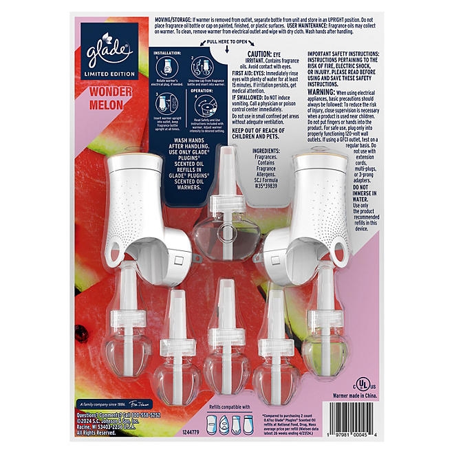 Glade PlugIns Scented Oil, Wonder Melon, 2 Warmers + 6 Refills - Image 3