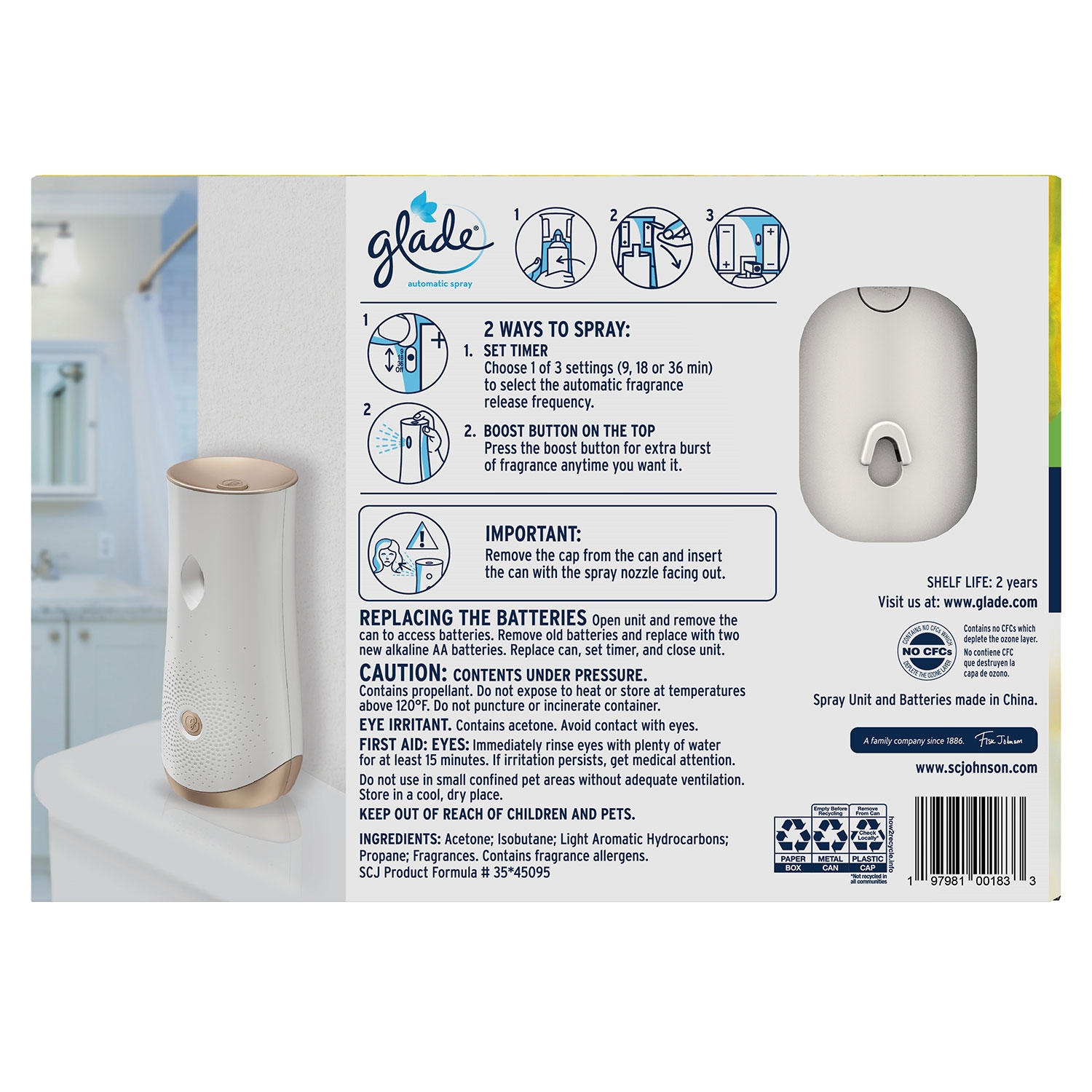 Glade Automatic Spray Air Freshener, Radiant Bloom, 1 Device + 3 Refills, 18.6 oz. - Image 2