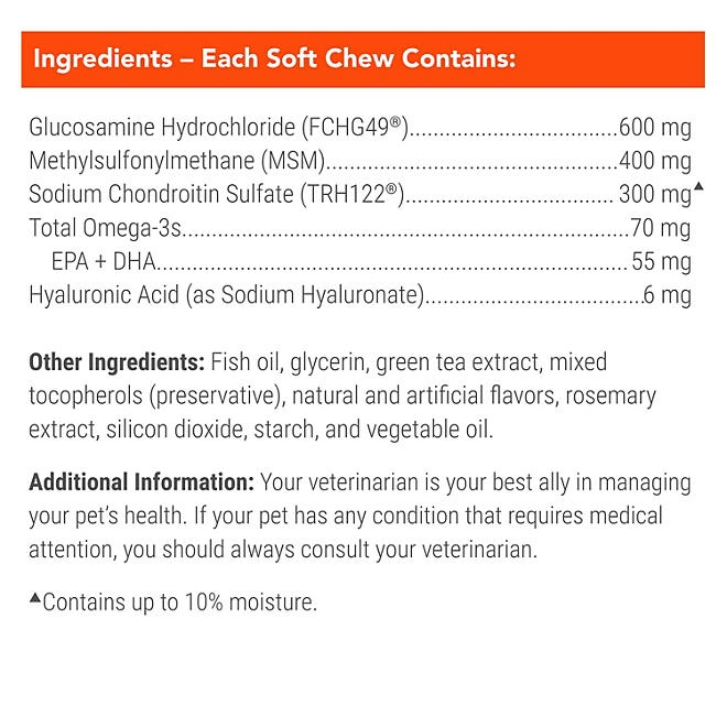 Nutramax Cosequin Joint Health Supplement for Dogs with Glucosamine, Chondroitin, MSM, Omega-3's and HA, 150 Soft Chews - Image 3