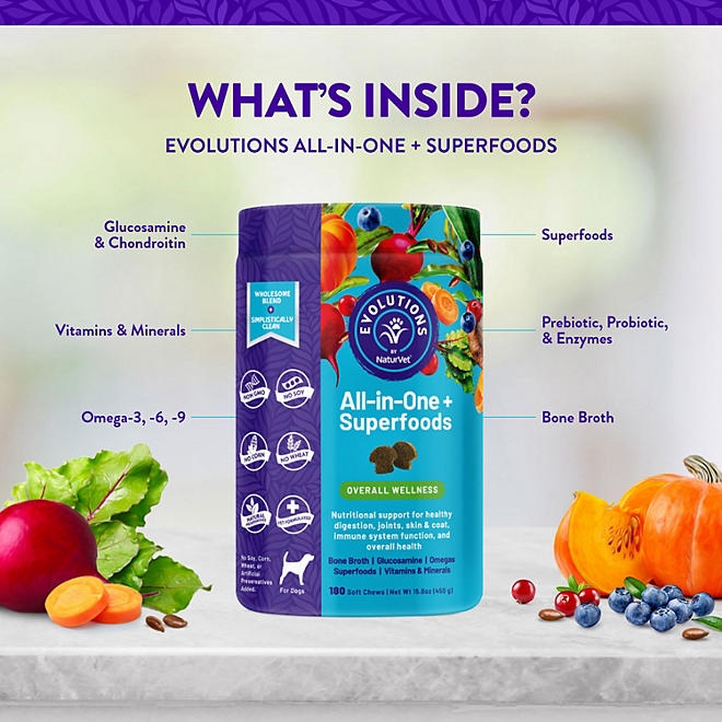 Evolutions by NaturVet, All-in-One Plus Superfoods, Soft Chews for Dogs, 180 ct. - Image 7