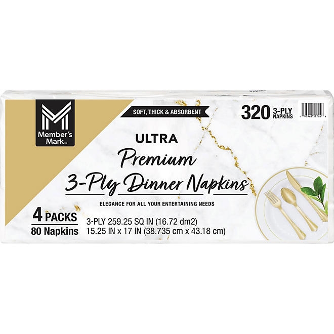 Member's Mark Ultra Premium 3-Ply White Dinner Napkins, 4 pks., 80 napkins/pk. - Image 2
