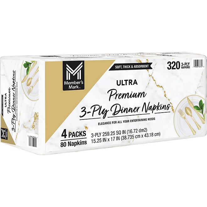 Member's Mark Ultra Premium 3-Ply White Dinner Napkins, 4 pks., 80 napkins/pk. - Image 7