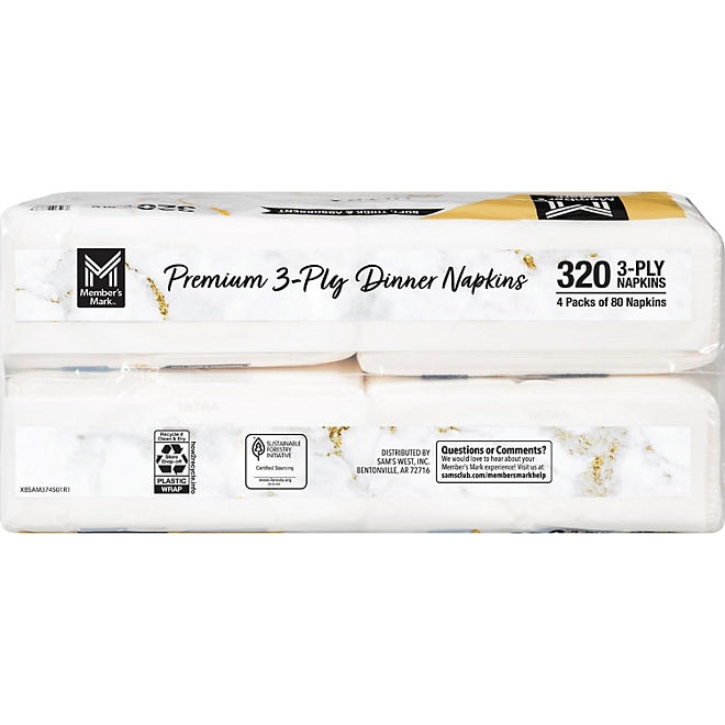 Member's Mark Ultra Premium 3-Ply White Dinner Napkins, 4 pks., 80 napkins/pk. - Image 8