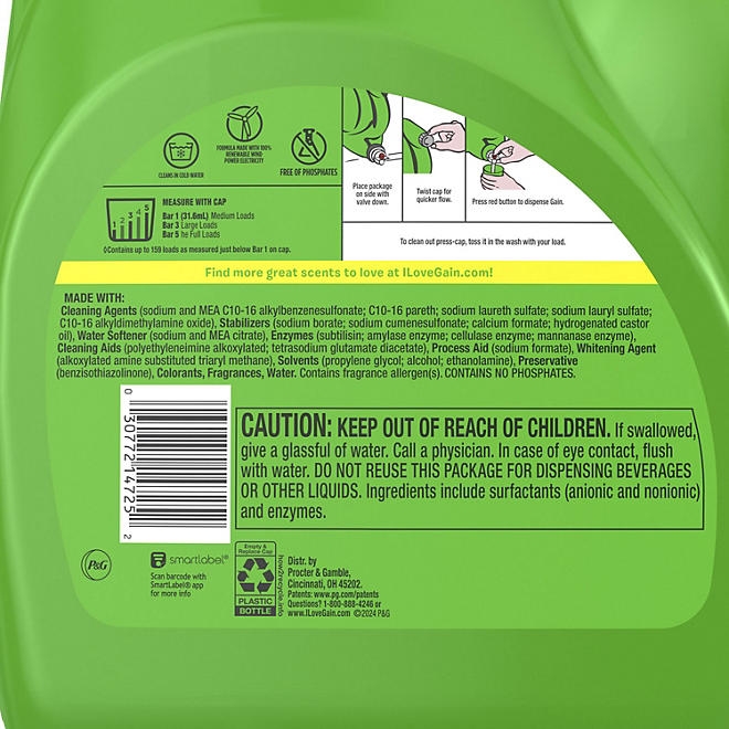 Gain + Oxi Liquid Laundry Detergent, Moonlight Breeze, 159 Loads, 170 fl. oz. - Image 3