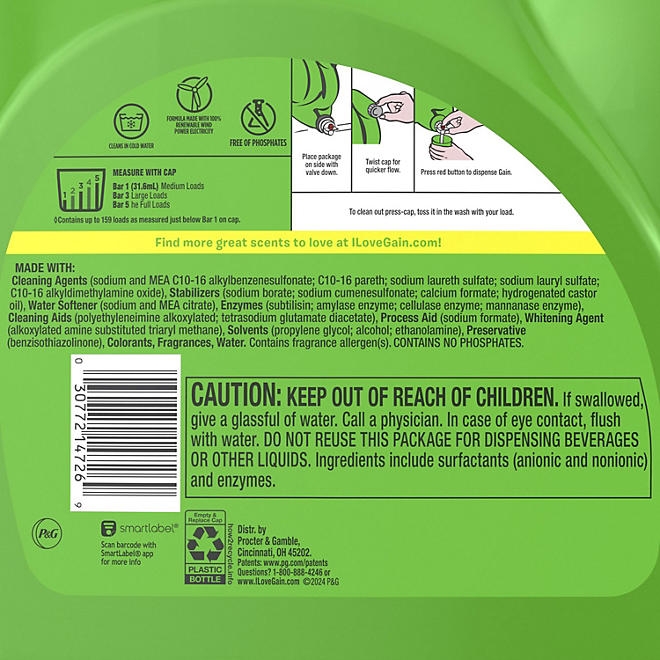 Gain + Oxi Liquid Laundry Detergent, Original, 159 Loads, 170 fl. oz. - Image 3