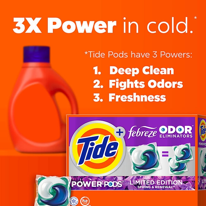 Tide Power PODS Laundry Detergent Pacs + Febreze Odor Eliminators, Spring & Renewal Scent (72 ct.) - Image 4