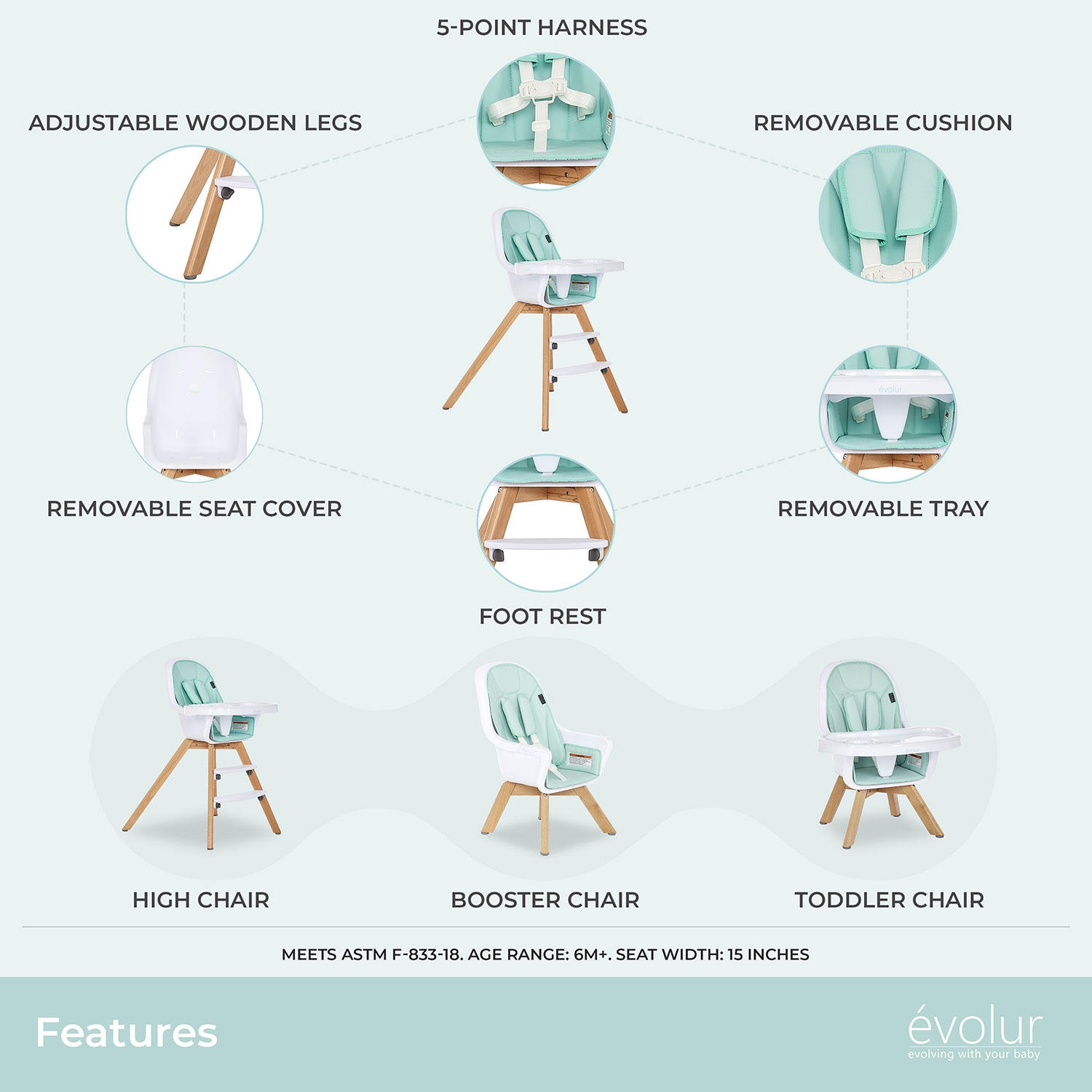 Evolur Multifunctional Zoodle High Chair, Choose Color - Image 3