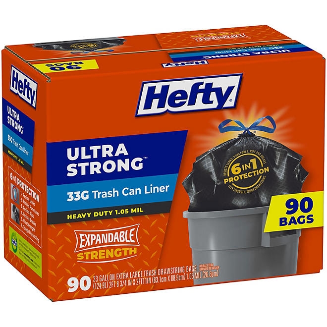 Hefty Ultra Strong Drawstring Trash Bags, Unscented 33 gal., 90 ct. - Image 2