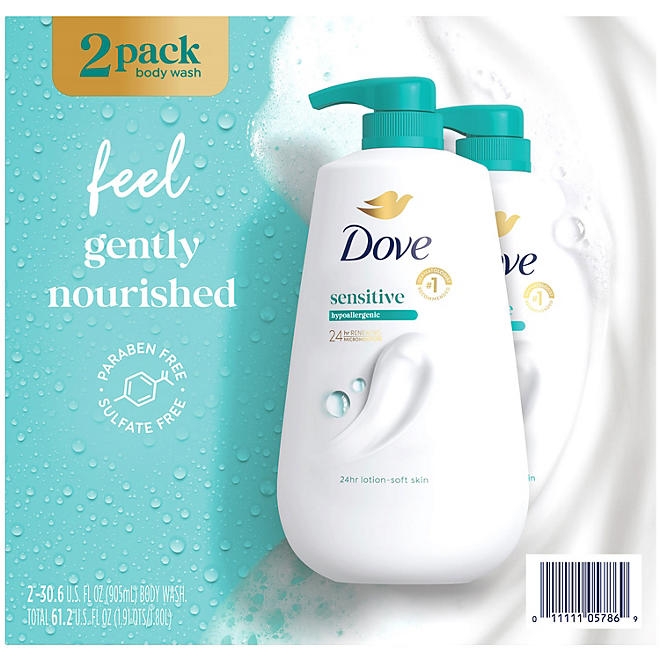 Dove Sensitive Skin Body Wash with Pump, 30.6 fl. oz., 2 ct. - Image 2