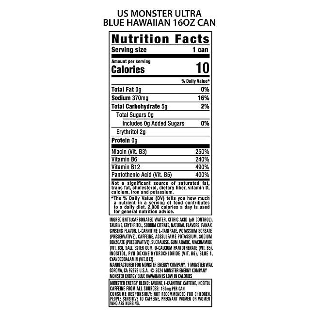 Monster Energy Ultra Blue Hawaiian, 16 fl. oz., 24 pk. - Image 3