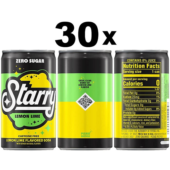 Starry Zero Sugar Lemon Lime Soda Mini Cans, 7.5 fl oz., 30 pk. - Image 4