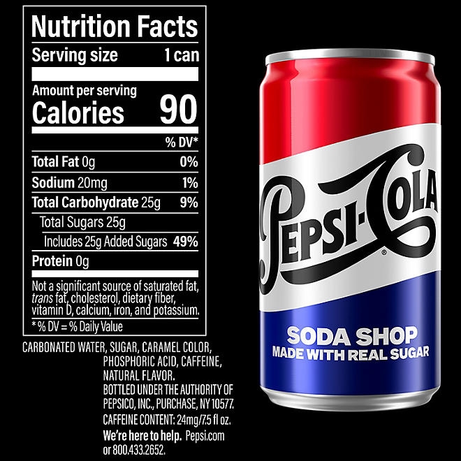 Pepsi Soda Shop Made With Real Sugar Mini Cans, 7.5 fl. oz., 30 pk. - Image 3